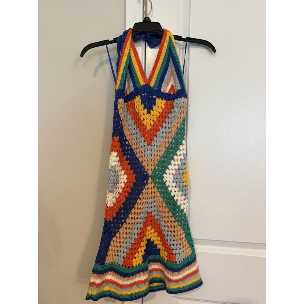 Steve Madden Crocheted Halter Dress Rainbow Multi Color XS